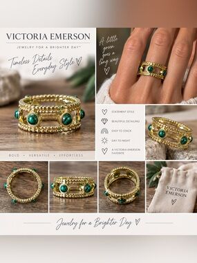 Victoria Emerson Cassidy Collection Felicia Ring Gold Green Size 9